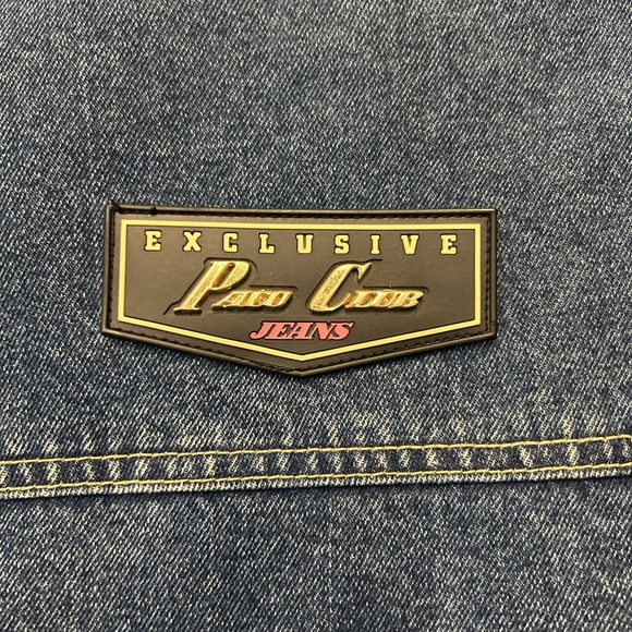 Vintage Paco Jacket Mens M Blue Denim Jean Chore Coat Emblem PACO Button Y2K - Picture 8 of 8